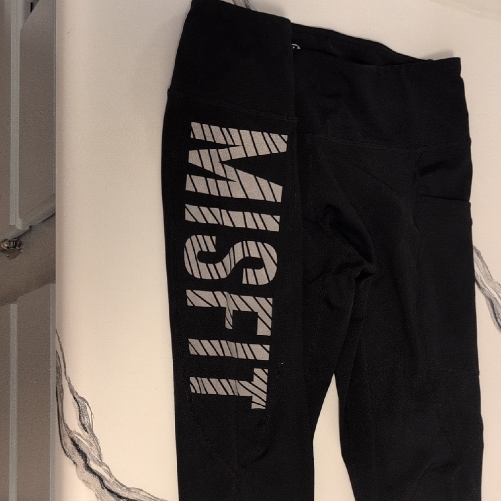 Black Stretchy Leggings with Vertical Text